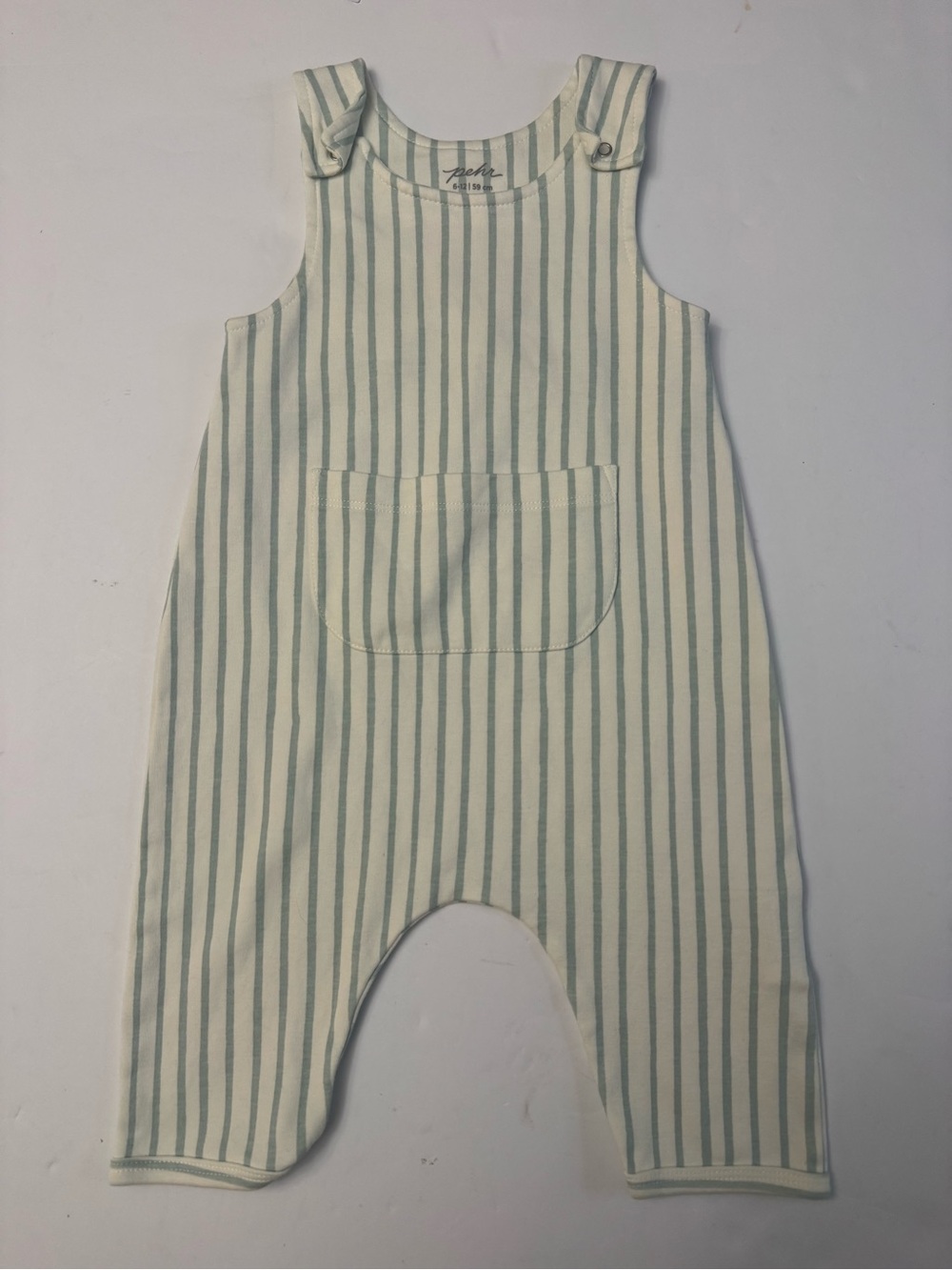 Pehr Organic Cotton Stripe Romper 6-12M Green White Pocket Minimalist